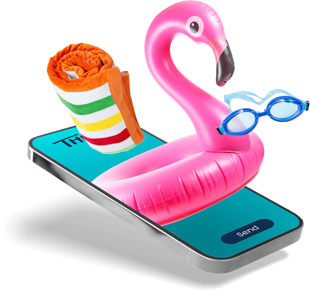 Phone with Flamingo on top of it and beach towel