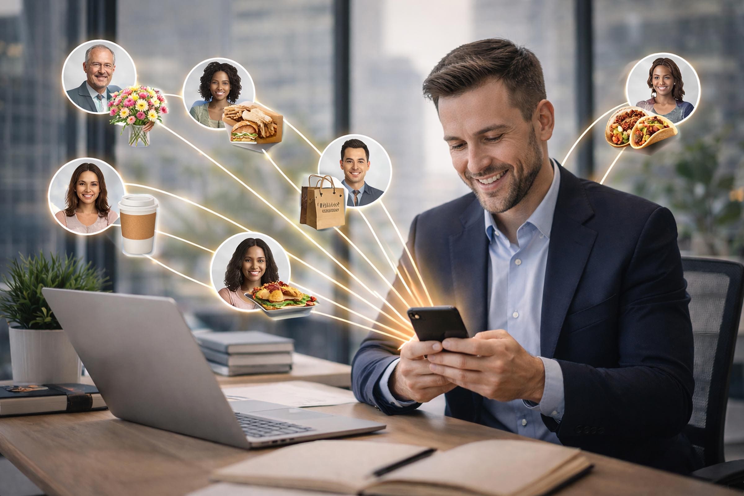 Man using smartphone in office