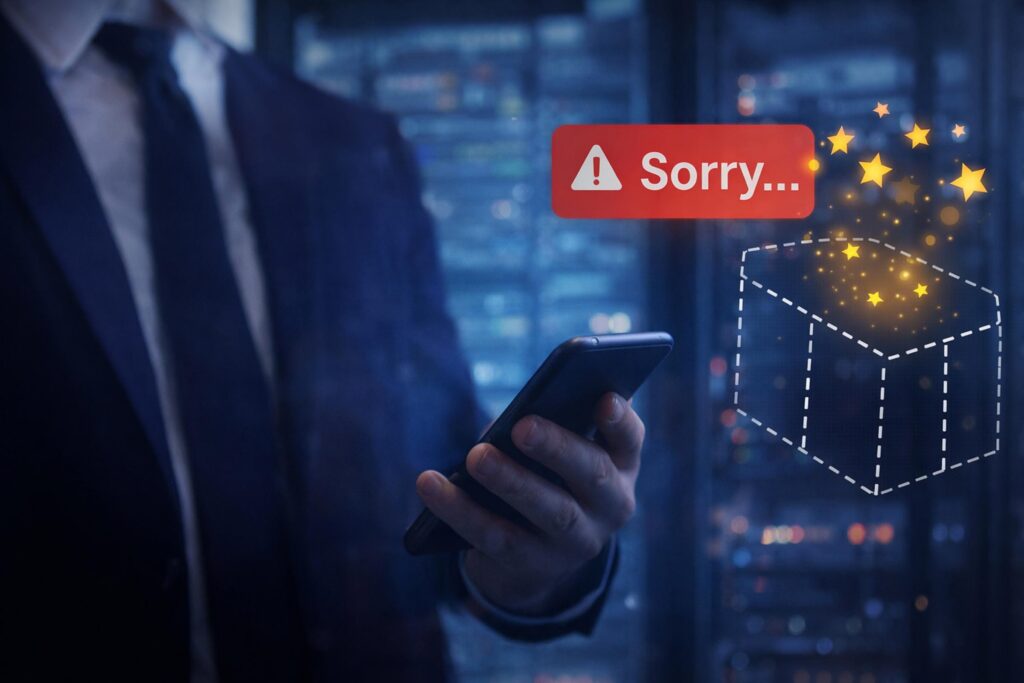 Businessman receiving an error message