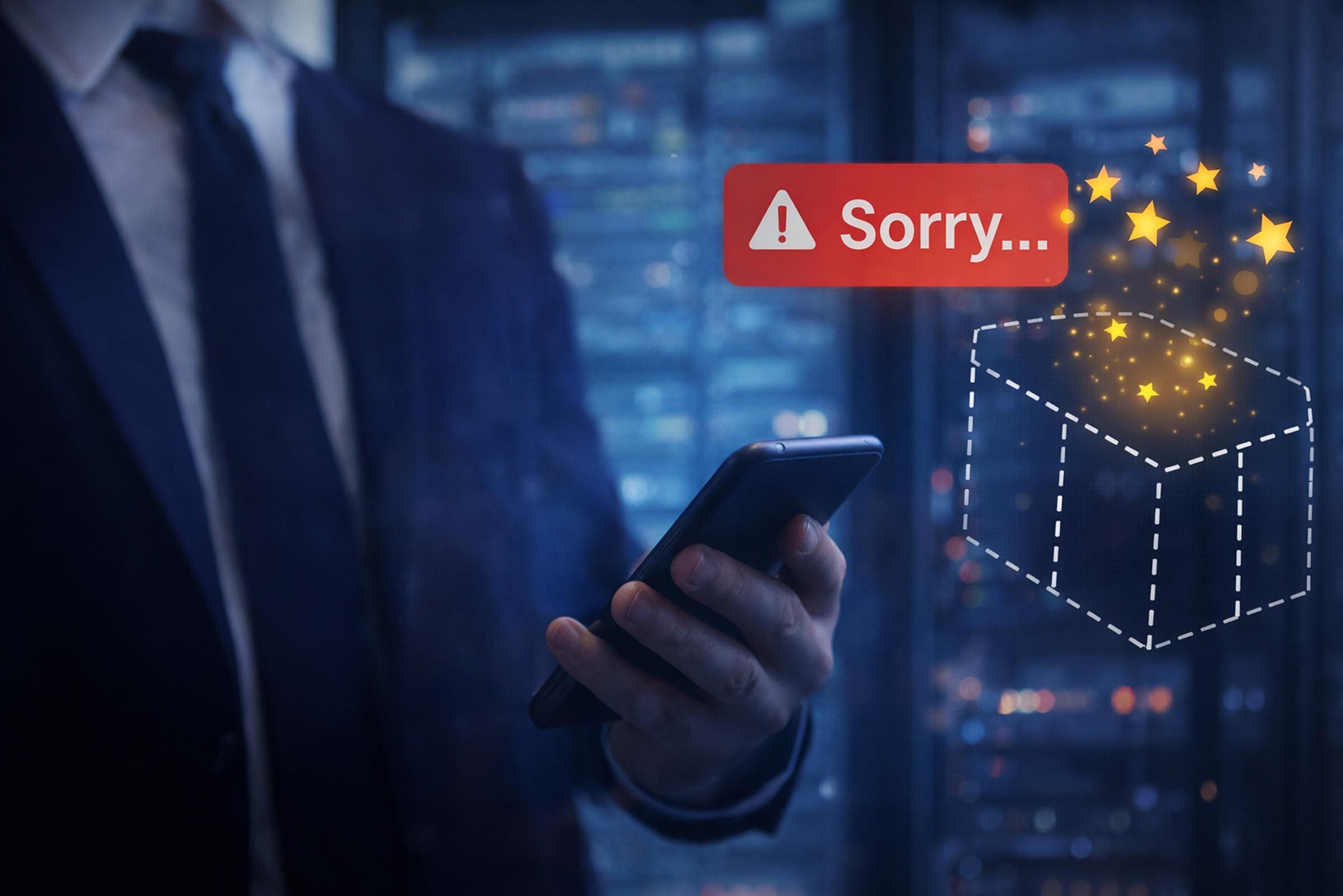 Businessman receiving an error message